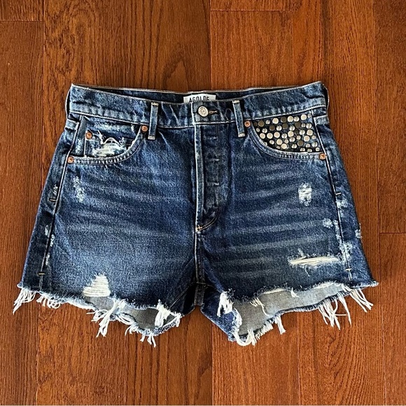 Agolde Pants - AGOLDE Jaden High Rise Cut Off Shorts Destroyed & Studded size 28